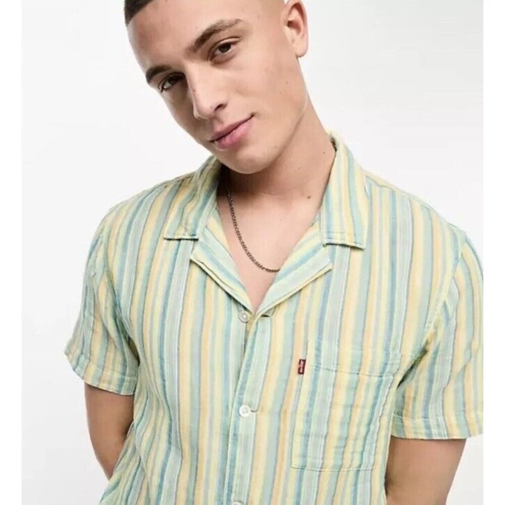 Levi’s Shirt Size M Men’s The Sunset Camp Striped Relaxed Yelow Green White New